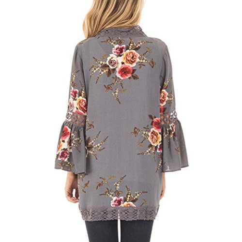 Women's Cardigan,Toponly Autumn Women Lace Floral Open Cape Casual Loose Blouse kimono Cardigan (Gray, XL)