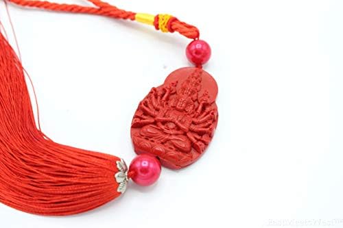 EastMeetsWest Chinese Cinnabar Carved Thousand Hands Mercy Kwan Yin | Guan Yin Buddha Pendant Lucky Feng Shui Protection Hanging Ornament