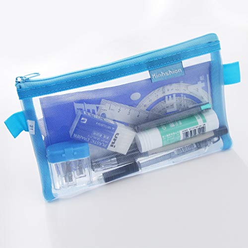 Kinhshion Clear Pencil Case,Mesh Zipper Pouch, Cosmetic Case Makeup bag Office Supplies and Travel Accessories,5 PCS 5 Colour. (605)