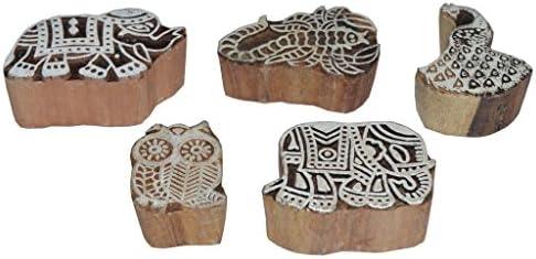 Surya Exports Medium Size Wooden Printing Blocks of 5 piece Set/Traditional Blocks For Heena and Saaree Printing