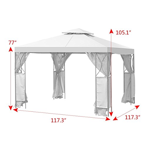 2-Tier 10'x10' Gazebo Canopy Tent Shelter Awning Steel Patio Garden Brown Cover