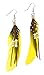 Tibetan Indian Style Feather and Leather String Earrings-- Yellow Tones