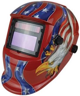 Solar Powered Auto-darkening Welding & Grinding Helmet Hood Protection Mask, Battery and Solar Combo, CE Approved, America Eagle Red
