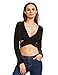 ROMWE Women's Long sleeve Deep V Neck Wrap Crop Top