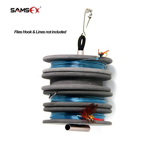 SAMSFX Tippet Rigging Foam Quick Fly Changes with Tippet Spools Holder (1 Large Tippet Holder & 4 Black Rigging Foams - 70mm)