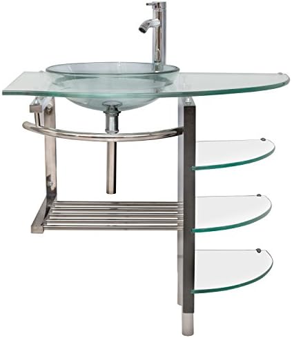 36 inch Vessel Sink in Clear Glass with Stand and Faucet in Chrome combo set