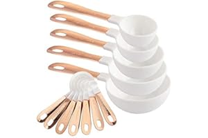 COOK WITH COLOR 12 PC Measuring Cups Set and Measuring Spoon Set with Copper Coated Stainless Steel Handles, Nesting Kitchen Measuring Set, Liquid Measuring Cup Set, Dry Measuring Cup Set (White)