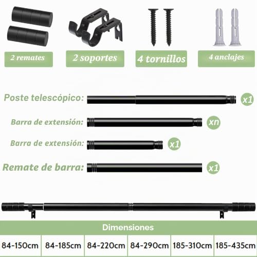 White Curtain Rod, Extendable Curtain Rod, Adjustable Curtain Rod Set for Living Room, Bedroom, Diameter 25 mm, 84-150 cm (White)