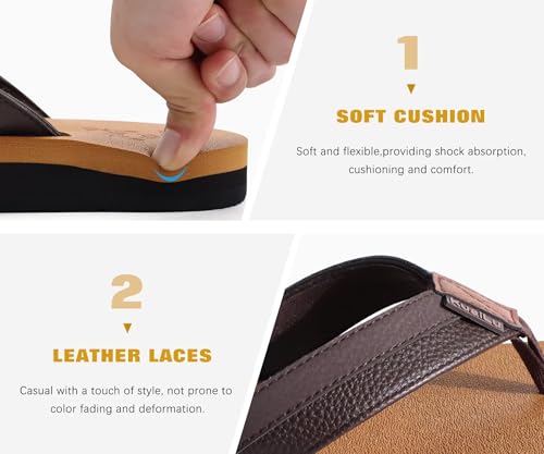 Coface Men's Summer Yoga Mat Flip Flops Beach Sandals Summer Leather Casual Slippers with Arch Support