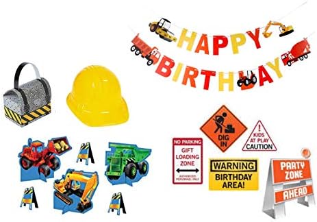 Construction Party Supplies Kit Banner Traffic Signs Centerpiece