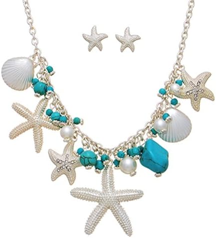 Sea Life Necklace Set Starfish Turquoise Bead Decor By Surfside Jewelry