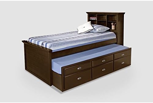 Cherry Bookcase with Twin Size Captains Bed with Trundle and 3 Drawers for Storage