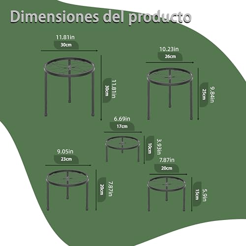 Paquete de 5 Soportes Para Plantas De Metal, Soporte para Macetas para Exteriores y Interiores, Soporte Redondo Para Exhibir Estante para Plantas en Niveles