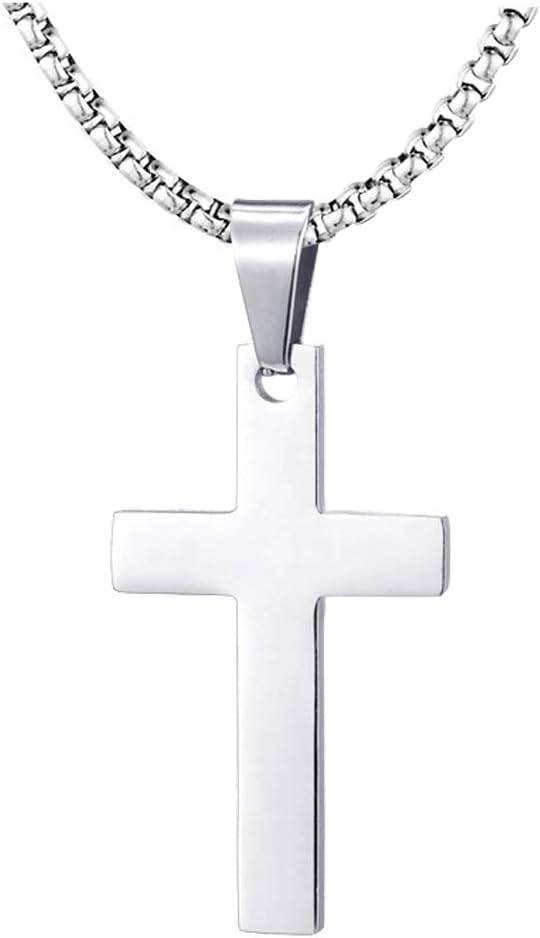 FusamkFashion Titanium Steel Prayer Cross Pendant Necklace,24" Box Chain