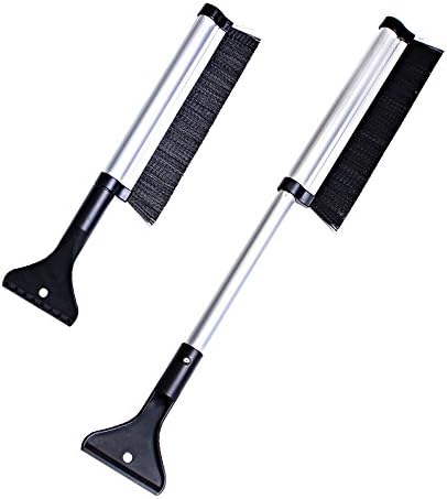 Extendable Telescoping Snow Brush - Ice Scraper for Car, Retracts From 24" to 17" Reaches Entire Windshield,Stiff Bristle Brush, Lightweight Sturdy