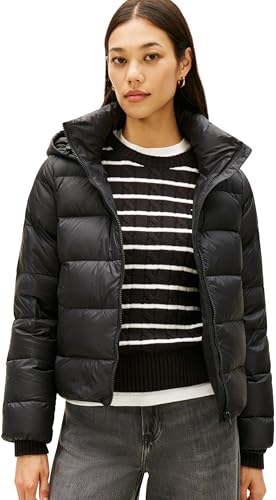 Tommy Hilfiger Women's Casual Down Jacket with Hood, Black (Black), M