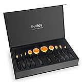 Bestidy Professional Makeup Brushes 10 Piece Soft Oval Toothbrush Design Makeup Brush Set and with Gift Box Set (Black)