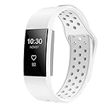 iGK Silicone Replacement Bands Compatible for Fitbit Charge 2, Adjustable Breathable Sport Strap Smartwatch Fitness Wristband with Air Holes with Clsap White Small