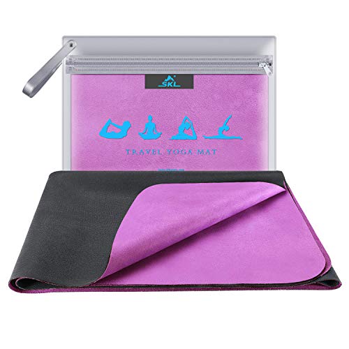 SKL Travel Yoga Mat – Foldable 1/16 Inch Thin Hot Yoga Mat Non Slip Sweat Absorbent Fitness & Exercise Mat for Yoga, Pilates, Floor Exercises, Coming with Carrying Bag
