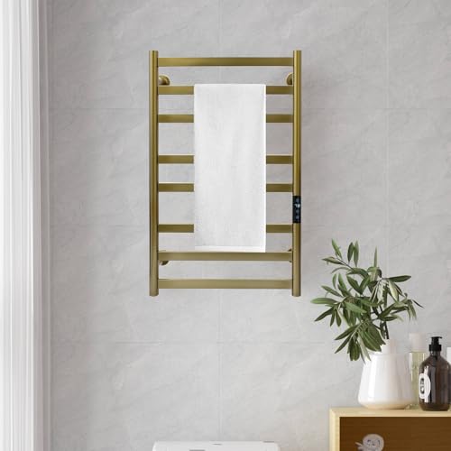 DUDYP Electric Towel Dryer with 1-8H Timer, Heated Towel Rail with Temperature Control, 8 Bars Matte Black Wall Mounted Heated Drying Rack, Hardwired