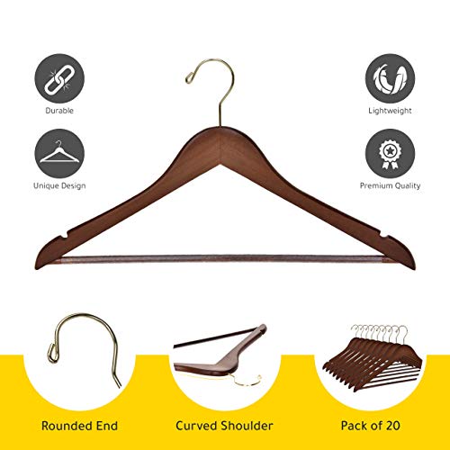 Quality Wooden Hangers Slightly Curved Hanger 20Pack Sets Solid