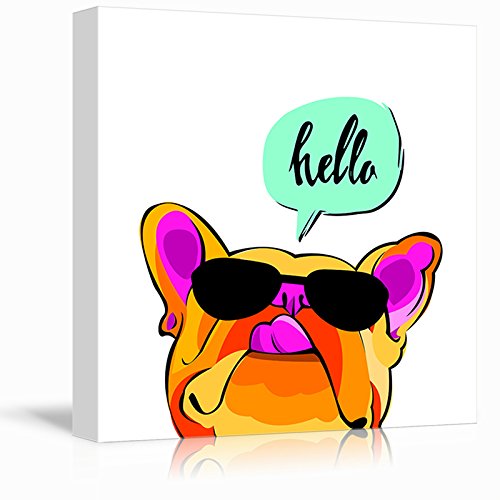 Square Dog Series Colorful Painting with a Cool Dog Saying Hello Home Art