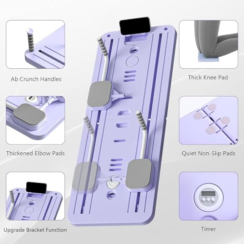 Foldable Pilates Reformer Set, New Upgraded 6 in1 Reformer Pilates Machine with Mobile Phone Holder, Multi-Purpose Pilates Board Abdominal Exercise Board for Home Workout (Purple)