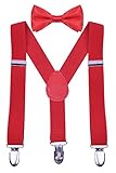 WDSKY Kids Adjustable Elastic Red Suspenders and Bow Tie Set for Baby Boy Red