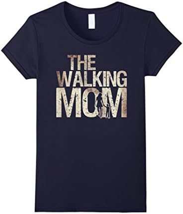 Womens Walking Mom Shirt Zombie Woman And Kid Mother's Day Tee Large Navy