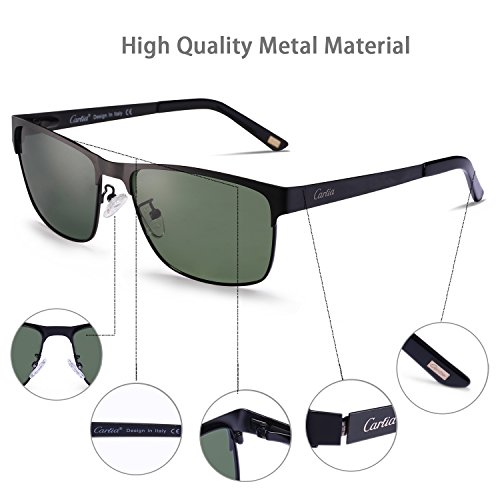 Carfia Retro Men's Sunglasses UV400 Protection Polarized Sunglasses with Metal Frame