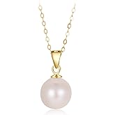 Pearl Vibe AAA+ Quality Freshwater Pearl Pendant Necklace | 8.5mm Round White Pearl on 925 Sterling Silver | 18-19 inch length Golden Chain Pearl Pendant for Women