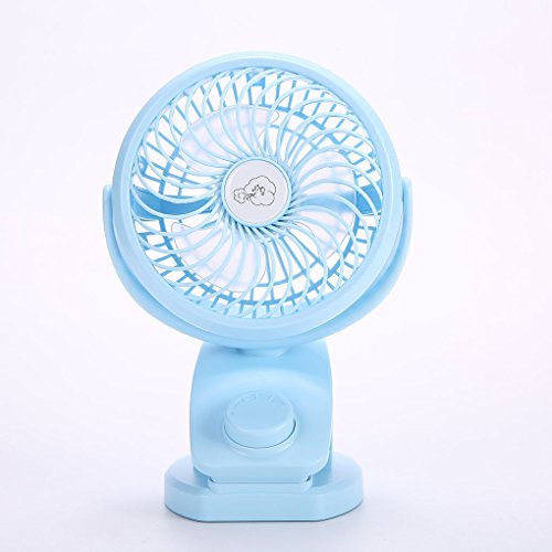 EgalBest Battery Or USB Operated Clip Fan Rotate Portable Wind Speed Adjustable 3 Blades Small Fan blue