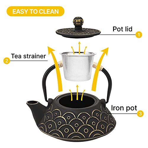 VUDECO Japanese Teapot Cast Iron Tea Kettle with Infuser Japanese Tea