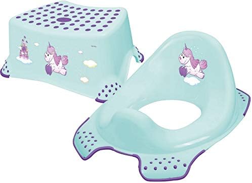 Babycurls Princess Unicorn Toilet Training Kids Non Slip Up Step Stool + Toilet Training Seat Combo Unisex for Safe Toddler Loo Potty Training in The Bathroom and Home
