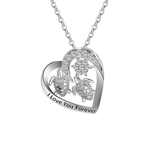 Turtle Necklace Sterling Silver Two Turtle Pendant I Love You Sea Turtle Necklace for Women Wife Nana Grandma Girlfriend