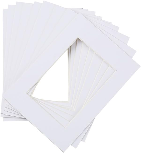 Mat Board White Picture Mats with White Core Pre-Cut 10 Pack 5x7 Bevel Cut for 4x6 Photo Art Prints Acid Free Mat