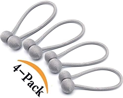 BESYL Magnetic Curtain Tiebacks, Concise Style Drape Tie Backs, Decorative Rope Holdbacks Curtain Buckles, 4 PCS (Grey)