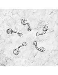 YEELONG - Anillos de ombligo de acero inoxidable de 0.49 oz, para mujeres y niñas, 5 unidades, joyería de piercing para el ombligo con circonita cúbica