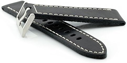 HELM Watches LS2 Leather Watch Strap - Black/White - 22mm