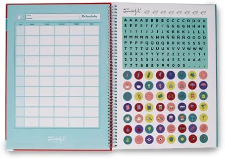 - Red A4 Notebook - 240 páginas em grelha microperfurada - capa extra dura - moldura em espiral - inclui autocolantes