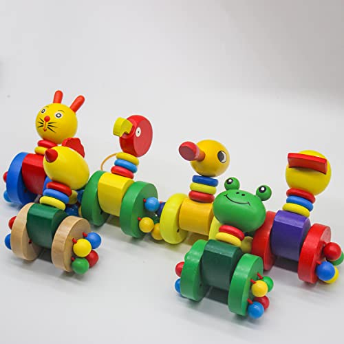 Frog Wooden Push and Pull Toy Comfortable Wooden Pull Toys with