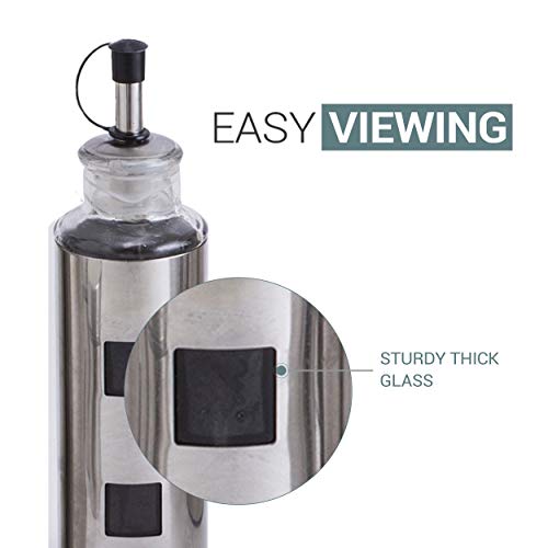 Salt and Pepper Shakers & Vinegar and Olive Oil Dispensers for the Kitchen - Airtight Glass Condiment Jars & Refillable Bottles for Cooking - 4 Pc Set Covered in Elegant Protective Stainless Steel - Thumbnail 3