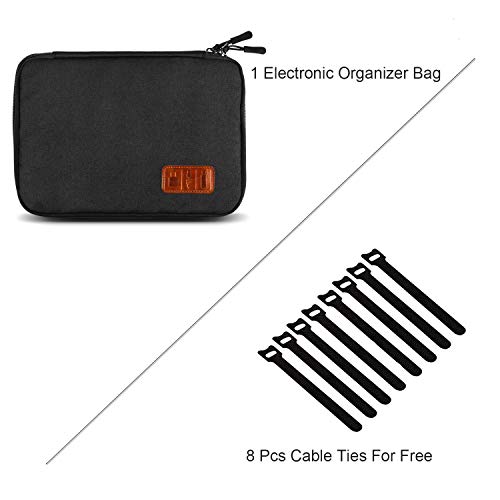 Travel Cable Organizer Bag, Electronics Accessories Carry Cases Portable Cord Organizer Bag for Cable, Charger, Phone, USB, SD Card,with 8pcs Cable Ties (Black)
