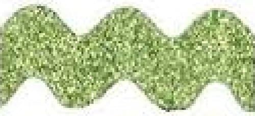 BEEKLEY BOWS Iron On Craft Sewing Trim for Apparel, Accessories, Decor, and Embellishmment (1-1/4" Glitter Ric Rac, Green/Gold)