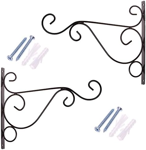DUOJIA Pack of 2 Black Iron Plant Hanging Hooks Wall Brackets for Planter Bird Feeder Lanterns Wind Chimes with Screws (Black)