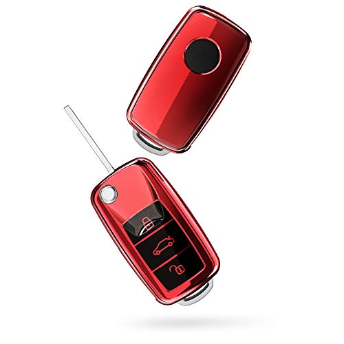 kwmobile autosleutel hoesje compatibel met VW Skoda Seat 3-knops autosleutel - autosleutel behuizing in hoogglans rood - Afbeelding 4