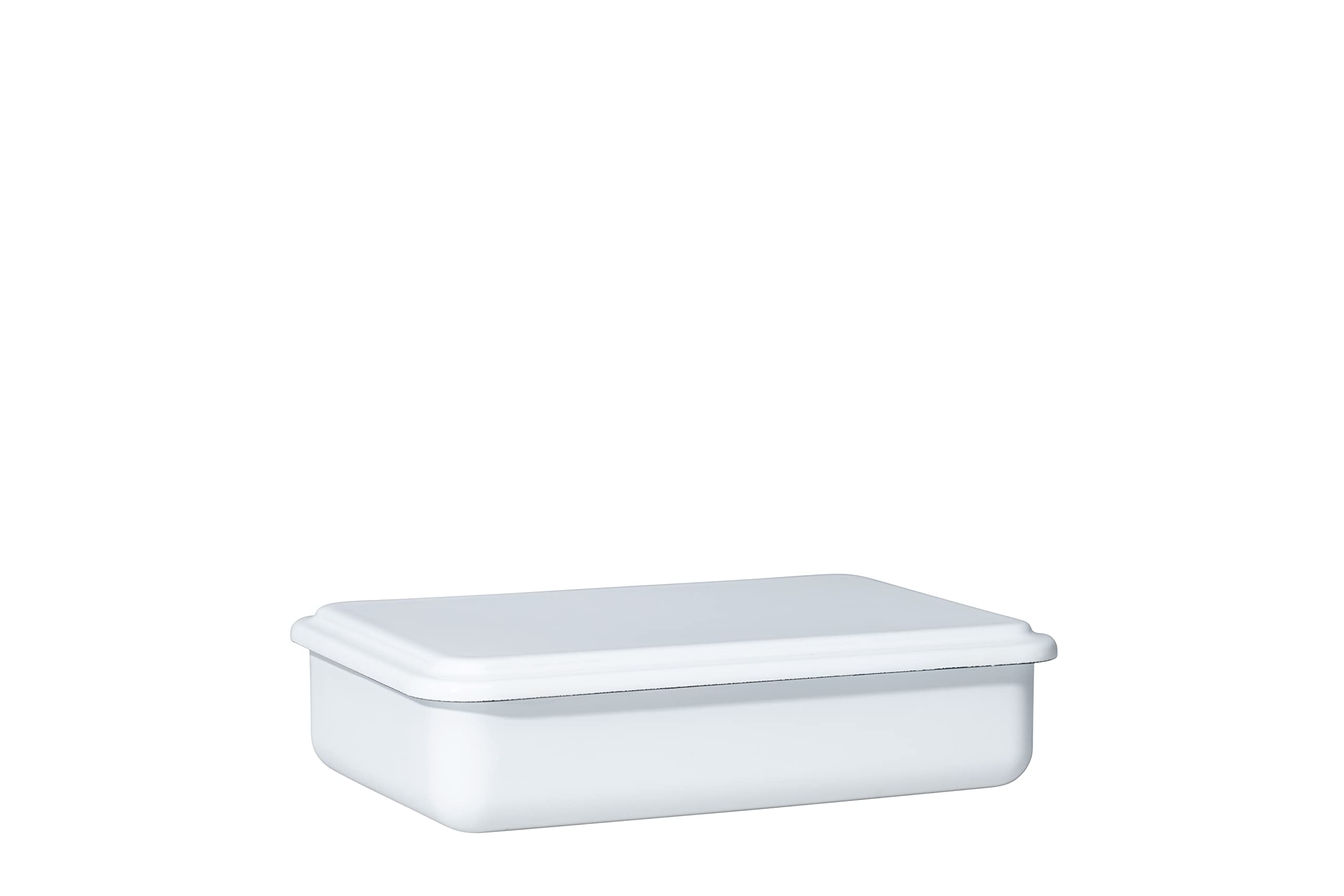 Riess, 0416-033, Shopping Container with Lid, 23 x 15 x 5 cm, Enamel, Serve + Blind Design, White, Weight 0.55 kg, LBH: 23.3 x 15.7 x 5 cm