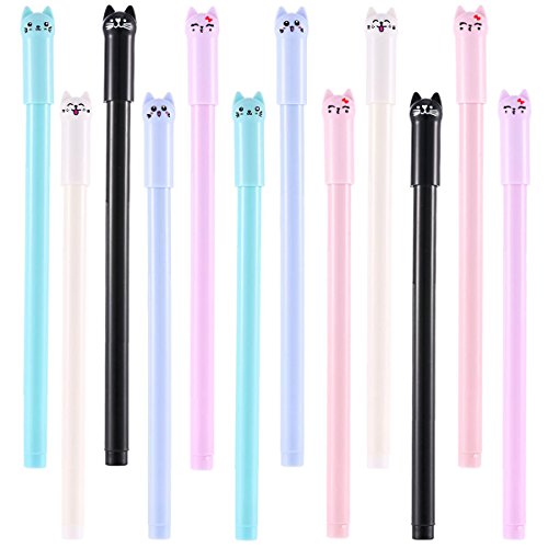 12 Pieces Cute Cat Pen 0.5 mm Gel Pens Black Ball Point Pens for School Office Supplies - Thumbnail 7