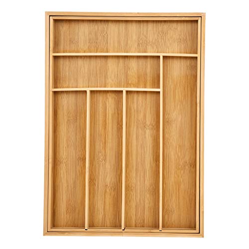 Bamboo Expandable Drawer Organizer, Premium Cutlery and Utensil Tray, 100% Pure Bamboo, Adjustable Kitchen Drawer Divider ... (8 Compartments Expandable) - Thumbnail 4