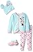 Disney Baby Girls' Minnie Mouse 4-Piece Cardigan, Pant, Bib, and Headband Set, Clear Water, 0/3